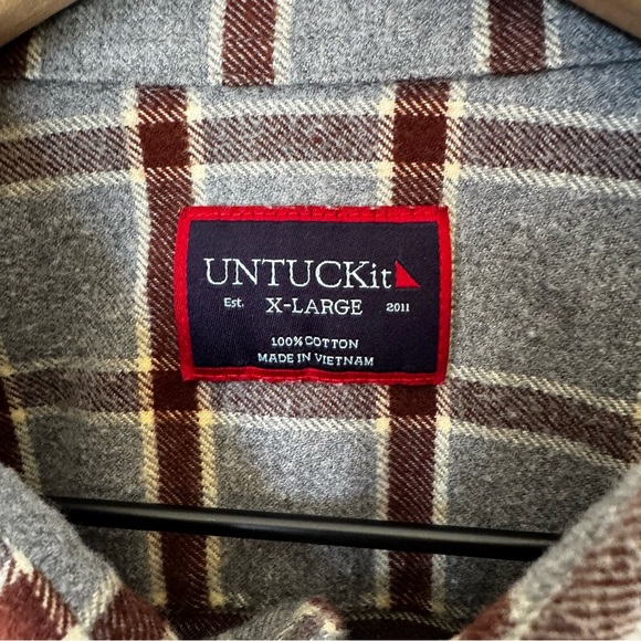 UNTUCKit Men’s Edmeades Gray Plaid Flannel Long Sleeve Button Up Top Sz XL - Picture 5 of 9